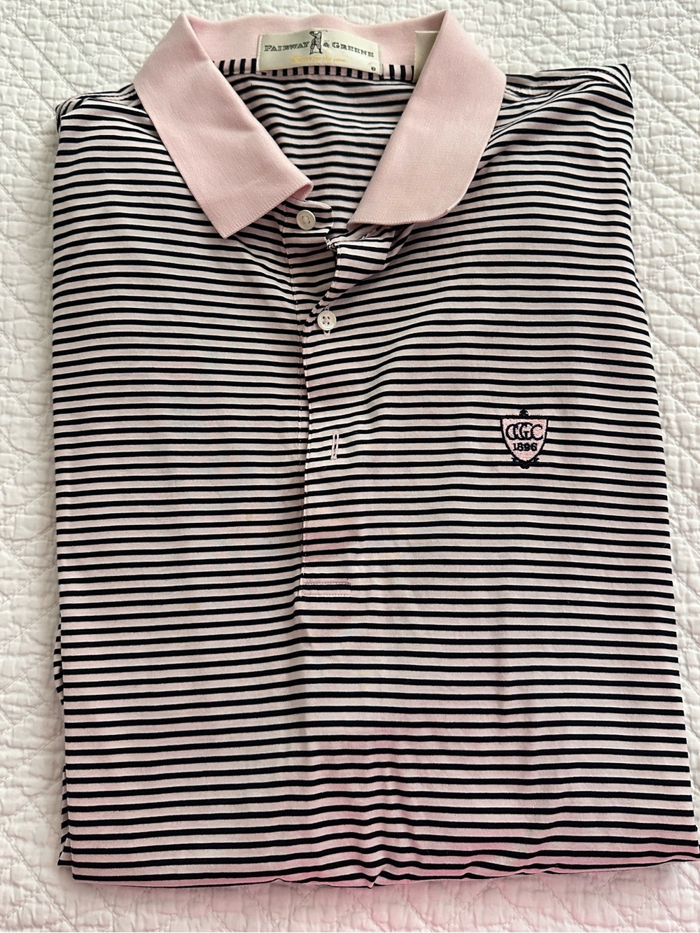 Fairway & Greene Men’s Golf Polo Pink & Navy Stripe Size XL Preppy Quiet Luxury